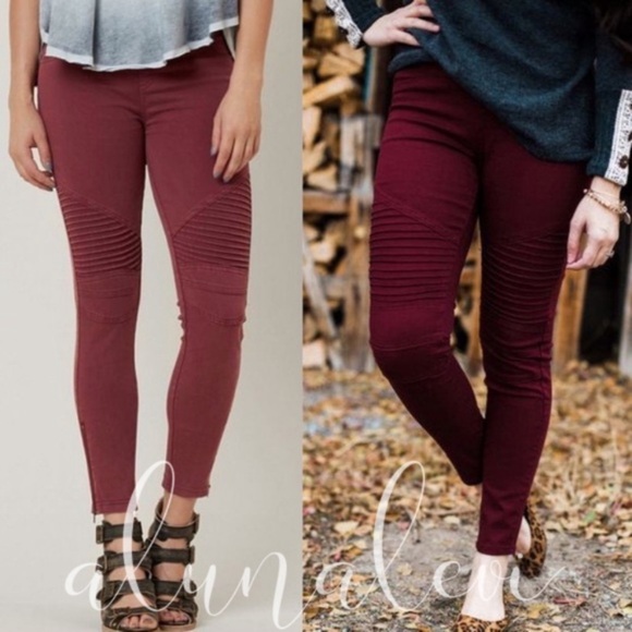 Maroon Moto Leggings - Picture 1 of 2